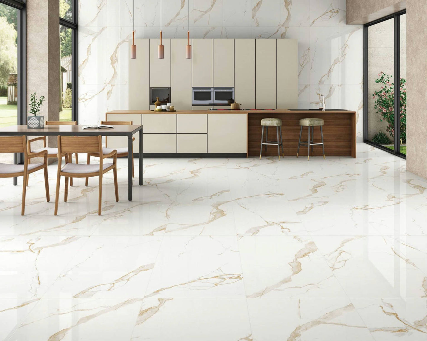 Antique Gold Polished Wall And Floor Porcelain Tiles 60cmx60cm