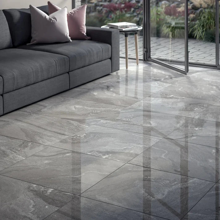 Cloud 3D Dark Grey Anthracite Fog Polished Porcelain Tiles 60cmx60cm