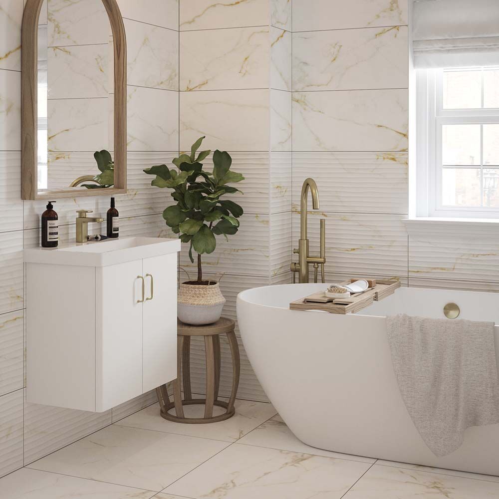 Calcutta Carrara Gold Marble Matt Wall Tiles 30cmx60cm