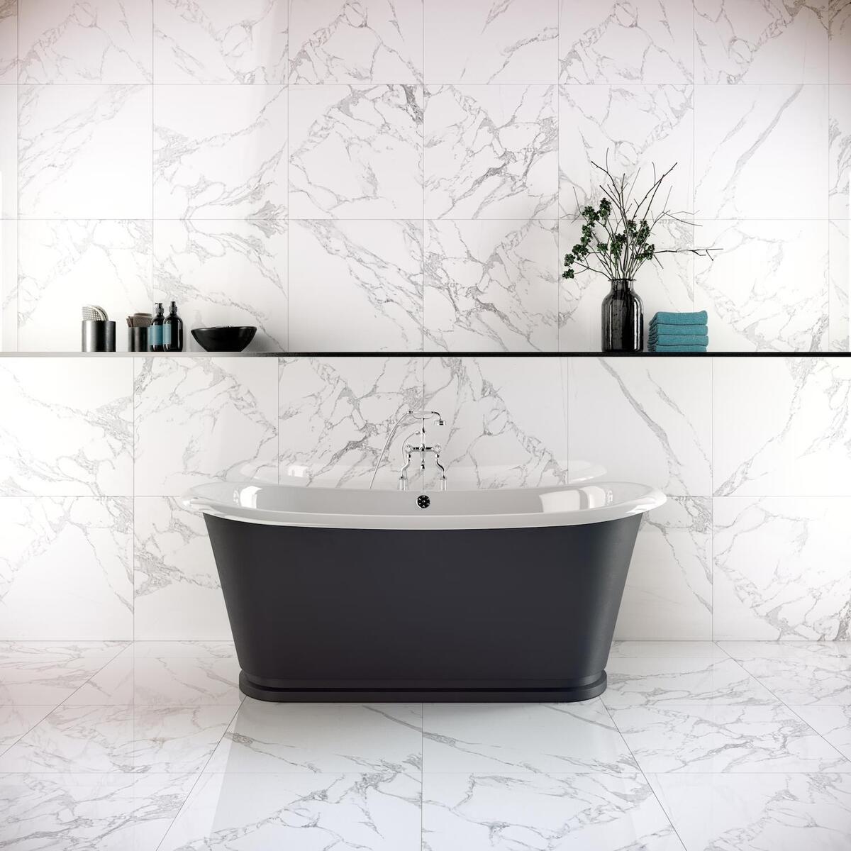 Tyanzi Carrara Marble Grey Polished Wall And Floor Porcelain Tiles 60cmx120cm