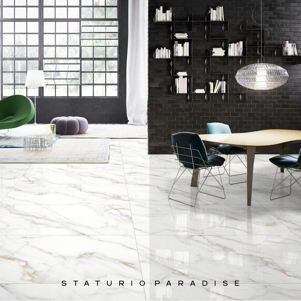 Steel Bianco Extra Large Polished Marble Wall And Floor Porcelain Tiles 100cm x 100cm