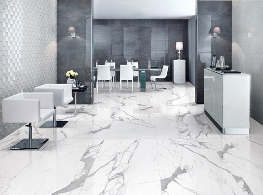 Sketched Carrara Large Polished Marble Off White Grey Wall And Floor Porcelain Tiles 60cmx120cm