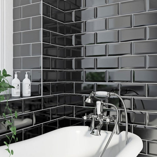 Black Metro Gloss Ceramic 10cmx20cm Kitchen Wall Tiles