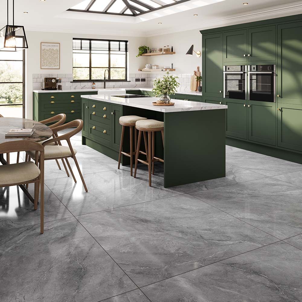 Grey Silver Stone Polished Wall And Floor Porcelain Tiles 90cmx90cm